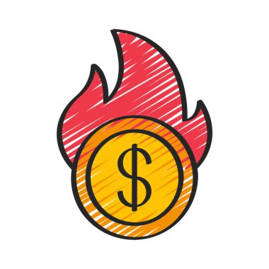 Dolar işareti yanıyor, vektör simgesi