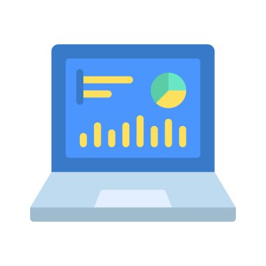 Laptop Veri Görselleştirme simgesi, vektör illüstrasyonu 