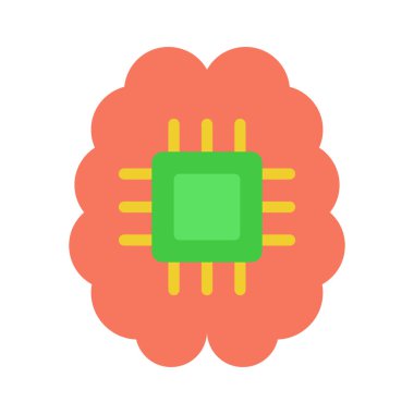 İşlemci Çipi web simgesine sahip beyin, vektör illüstrasyonu