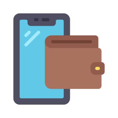 Akıllı telefon simgesine sahip cüzdan, dijital cüzdan vektör illüstrasyon tasarımı 