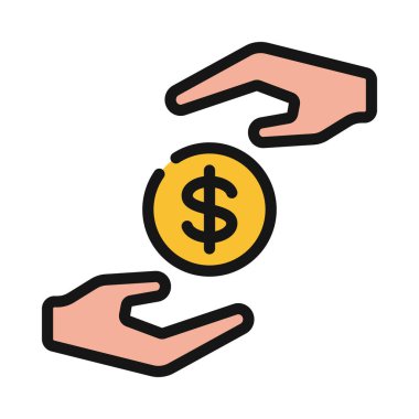 el ele tutuşan para izole edilmiş vektör simgesi tasarımı 