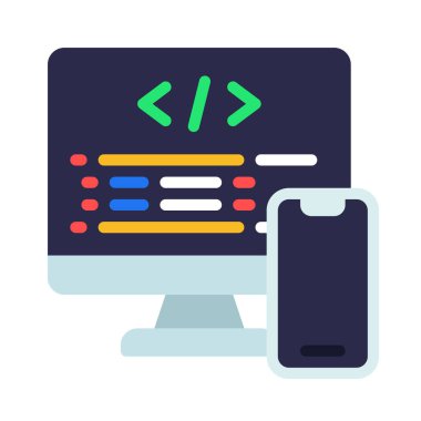 Mobil web simgesi düz vektör tasarımı için kodlama                              