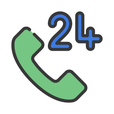 24 Saat Telefon Servisi ikon vektör çizimi 