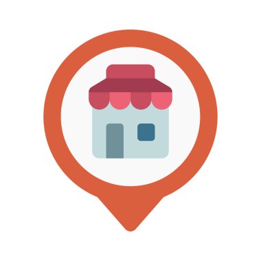 Harita pin düz simgesi, vektör illüstrasyonunda dükkan