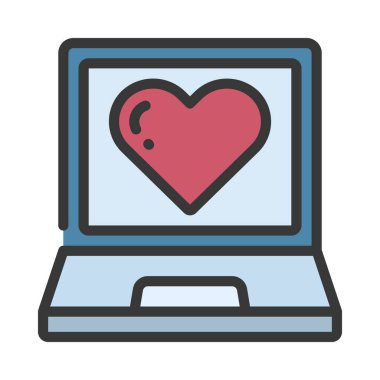 Dizüstü bilgisayar Aşk simgesi, vektör illüstrasyonu 