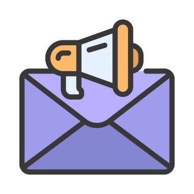 Hoparlörlü E- posta Pazarlaması, Beyaz Arkaplanda İzole Edilmiş Simge 