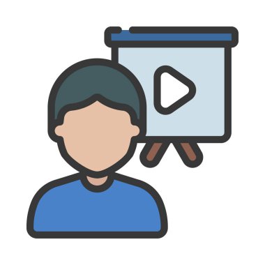 Video Kursu Öğreticisi düz simge, vektör illüstrasyonu 