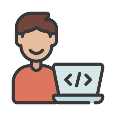 Erkek Geliştirici web simgesi düz tasarım, vektör illüstrasyonu
