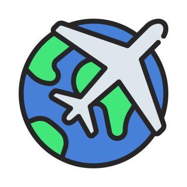 Düzlem Dünya Üzerinde düz simge, vektör illüstrasyonu 