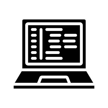 Kod Laptop simgesi, vektör illüstrasyonu 