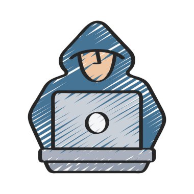 Laptop simgesi, vektör illüstrasyonlu hacker 