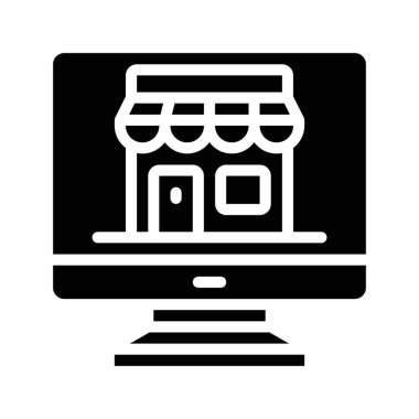 bilgisayar dükkanı simgesi, vektör illüstrasyonu 
