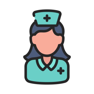  Kadın Hemşire Web simgesi vektör illüstrasyonu