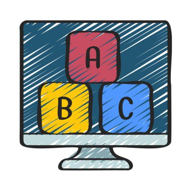 Bilgisayar simgesi üzerindeki bloklar, vektör illüstrasyonu 