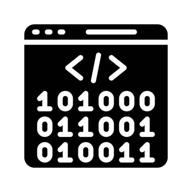 İkili Kod Laptop simgesi, vektör illüstrasyonu 