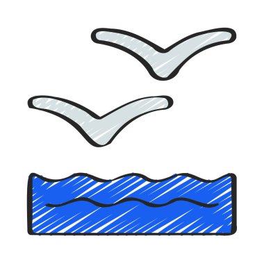 Su üzerindeki martılar yassı ikon, vektör illüstrasyonu 