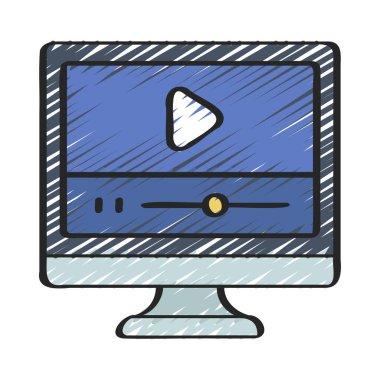 Bilgisayar simgesi, vektör illüstrasyonu üzerine video 