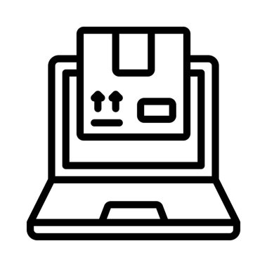 Laptop Paket Taşıma simgesi, vektör illüstrasyonu 