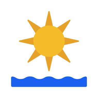 Okyanus ikonu üzerinde güneş ışığı, vektör illüstrasyonu basit tasarım