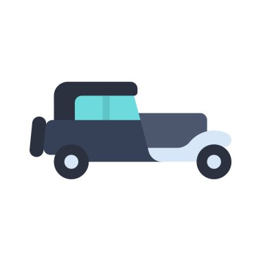 Old Long Car düz simgesi, vektör illüstrasyonu 