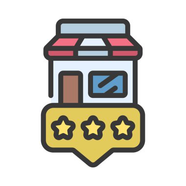 dükkan gözden geçirme düz simgesi, vektör illüstrasyonu