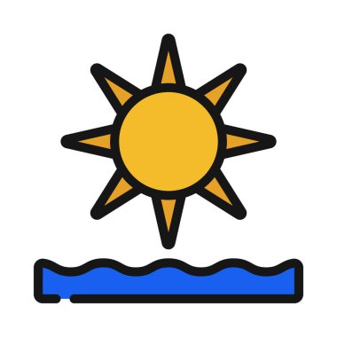 Okyanus ikonu üzerinde güneş ışığı, vektör illüstrasyonu basit tasarım