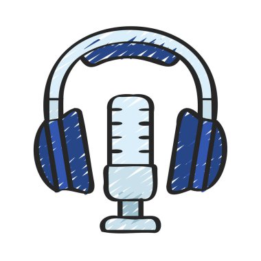 Kayıt kulaklıkları ve mikrofon simgesi, vektör illüstrasyonu 