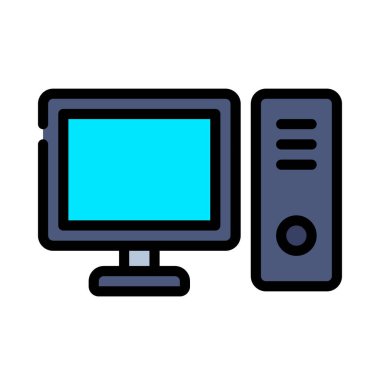 Monitör ve Masaüstü Bilgisayar simgesi, vektör illüstrasyonu 