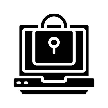 Güvenli dizüstü bilgisayar simgesi, vektör illüstrasyonu 
