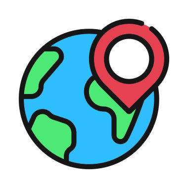 Basit dünya çapında konum pin simgesi, vektör illüstrasyonu