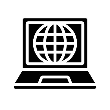 Dizüstü bilgisayar İnternet simgesi, vektör illüstrasyonu 