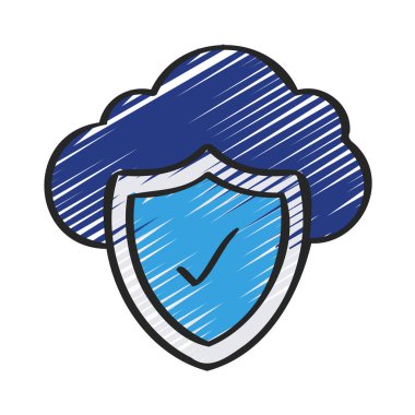 Güvenli Bulut Simgesi, Vektör İllüstrasyonu 