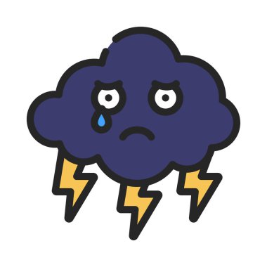 Üzgün Yüz Gök Gürültüsü Bulutu Simgesi, Vektör İllüzyonu