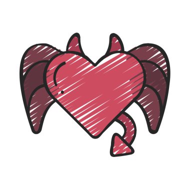 Kanatları ve boynuzları olan çizgi film kalbi. 