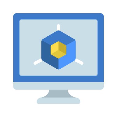 Bilgisayar ekranında 3d Modelleme düz simge, vektör illüstrasyonu 