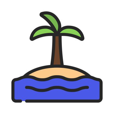 Okyanus simgesinde, adada palmiye ağacı, vektör illüstrasyonu