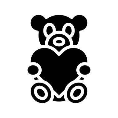 Heart Teddy Bear simgesi, vektör illüstrasyonu