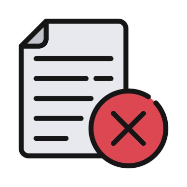 Reddedilmiş Belge Çapraz simgesi, vektör illüstrasyonu  