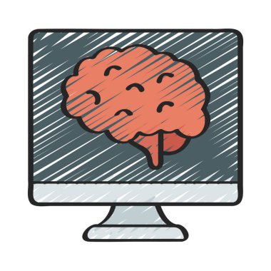 Bilgisayar simgesi üzerinde beyin, vektör illüstrasyonu  