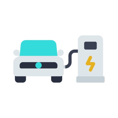 Beyaz arkaplanda elektrikli araba şarj simgesi