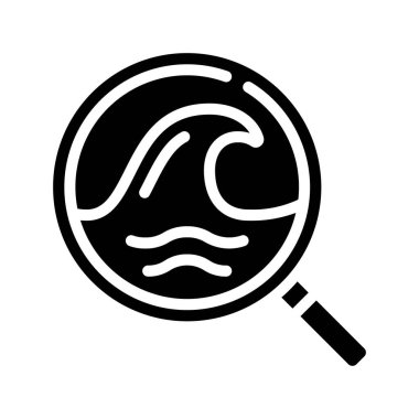 Büyüteç ikonunda deniz dalgası, okyanus koruma ikonu, vektör illüstrasyonu