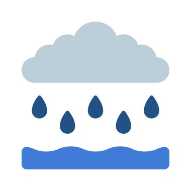 Okyanus web simgesi düz dizayn, vektör illüstrasyonuna yağmur yağıyor