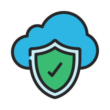 Bulut Güvenlik Kalkanı Simgesi, Vektör İllüstrasyonu