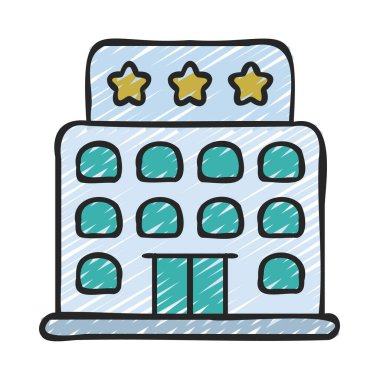 Otel binası ikon vektör illüstrasyonu