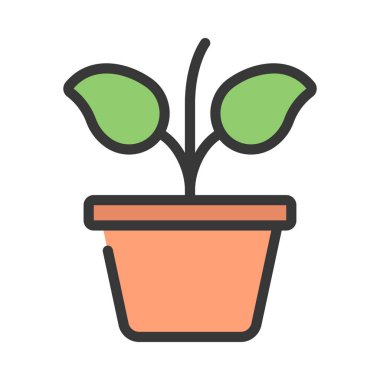 çömlek simgesinde büyüyen bitki, vektör illüstrasyonu