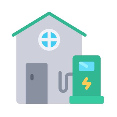 Ev Şarj İstasyonu simgesi, vektör illüstrasyonu  