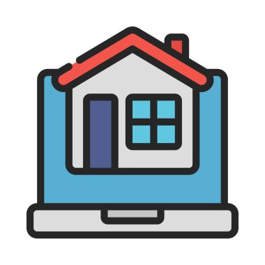 Ev dizüstü bilgisayarı simgesi, vektör illüstrasyonu 