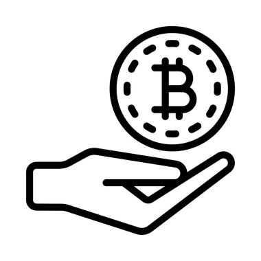 el ele tutuşan bitcoin sikke vektör çizimi 