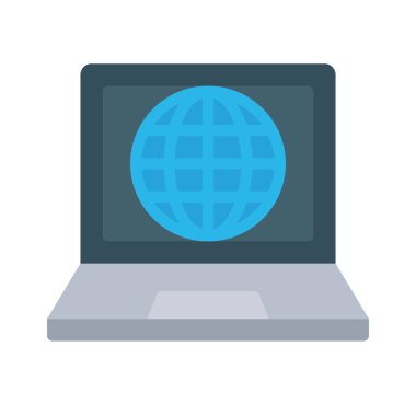 Dizüstü bilgisayar İnternet simgesi, vektör illüstrasyonu 