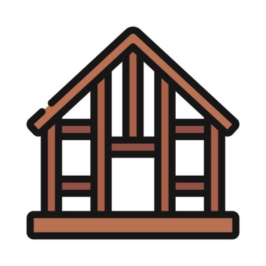 Ahşap Ev Çerçeve simgesi, vektör illüstrasyonu 